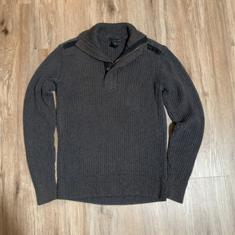 Vintage 90s Calvin Klein quarter zip ribbed sweater w/ shoulder patches - medium